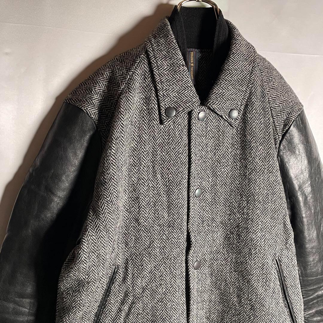 ミハラヤスヒロ　ハリスツイード　スタジャン　ヘリンボーン　牛革　M相当
