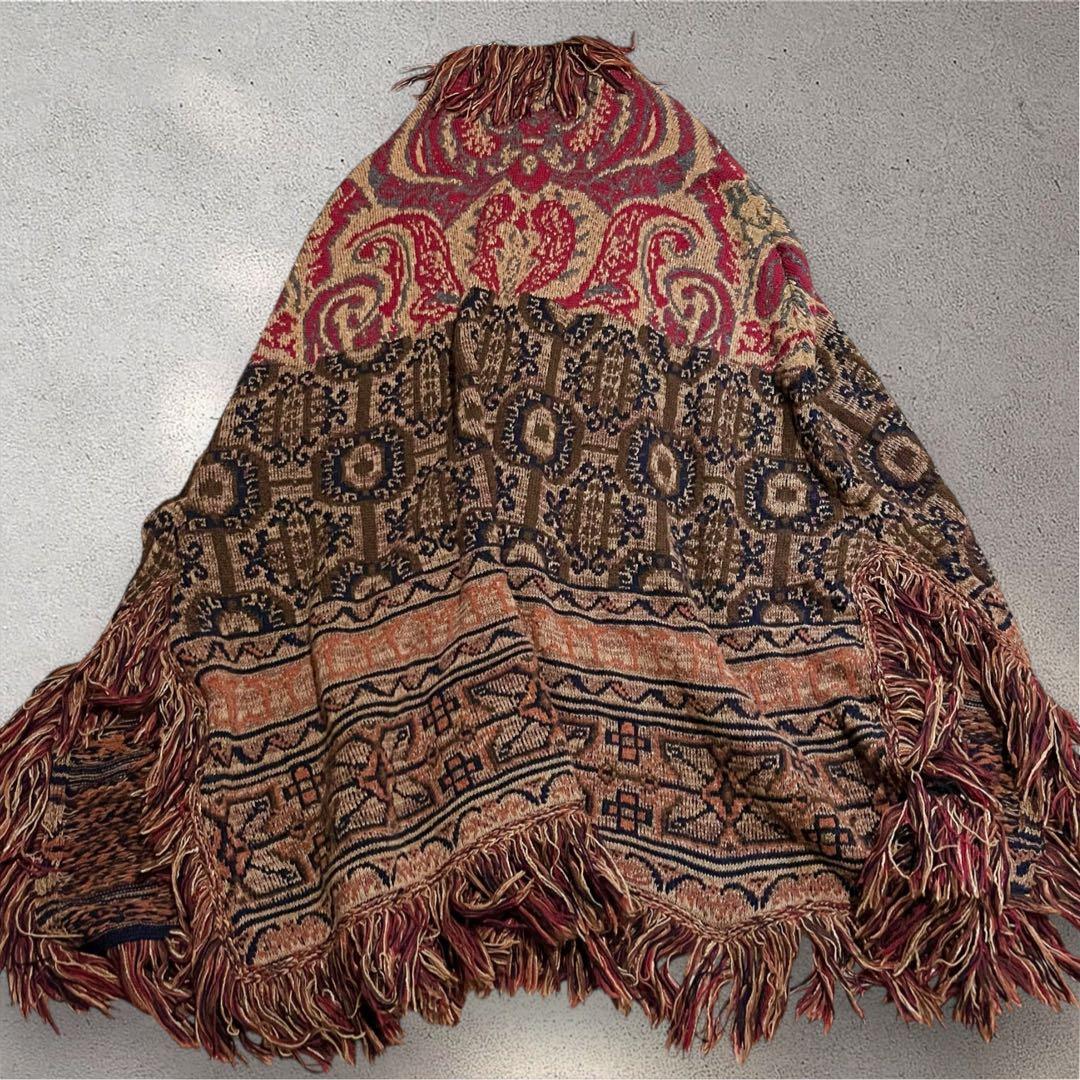 【希少】エトロ　ETRO ポンチョ　ペイズリー柄　カシミヤ　シルク