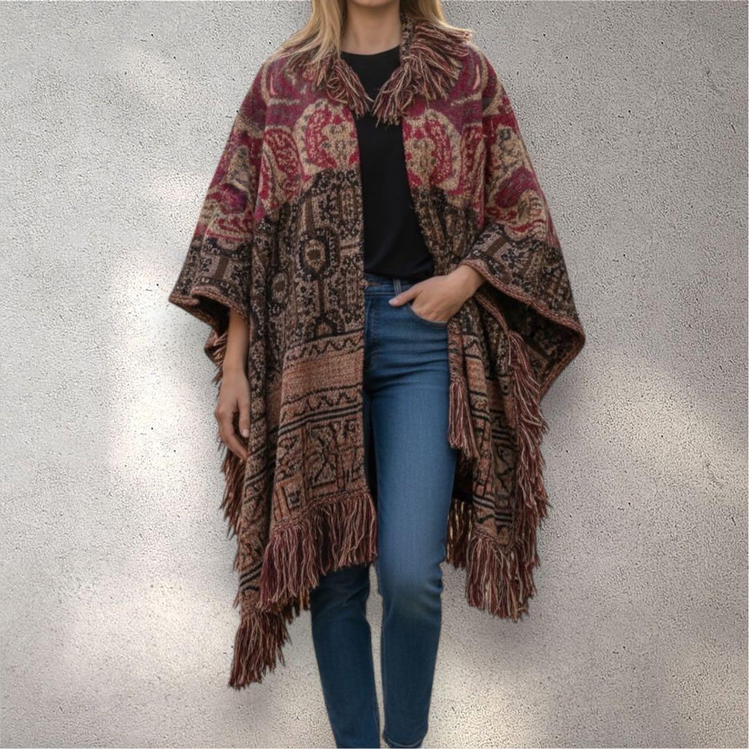 【希少】エトロ　ETRO ポンチョ　ペイズリー柄　カシミヤ　シルク