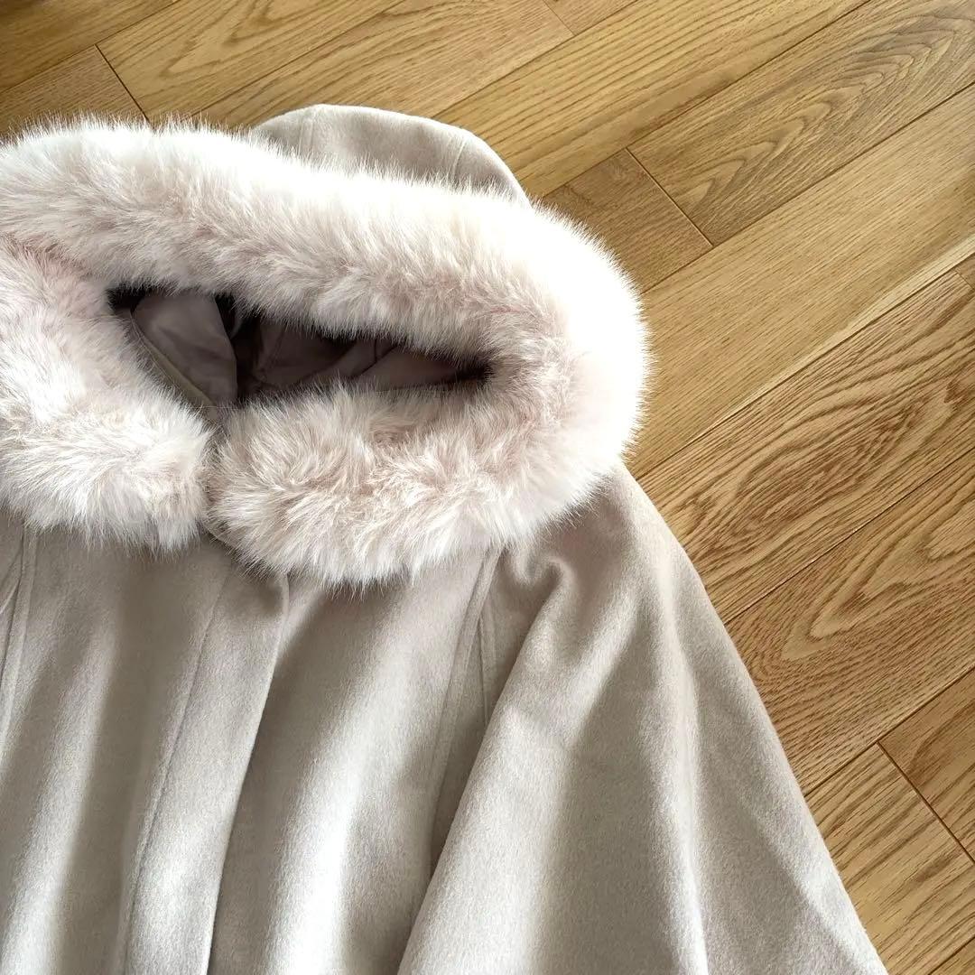 rienda ウールMIXフードポンチョコート　ライトベージュ　M