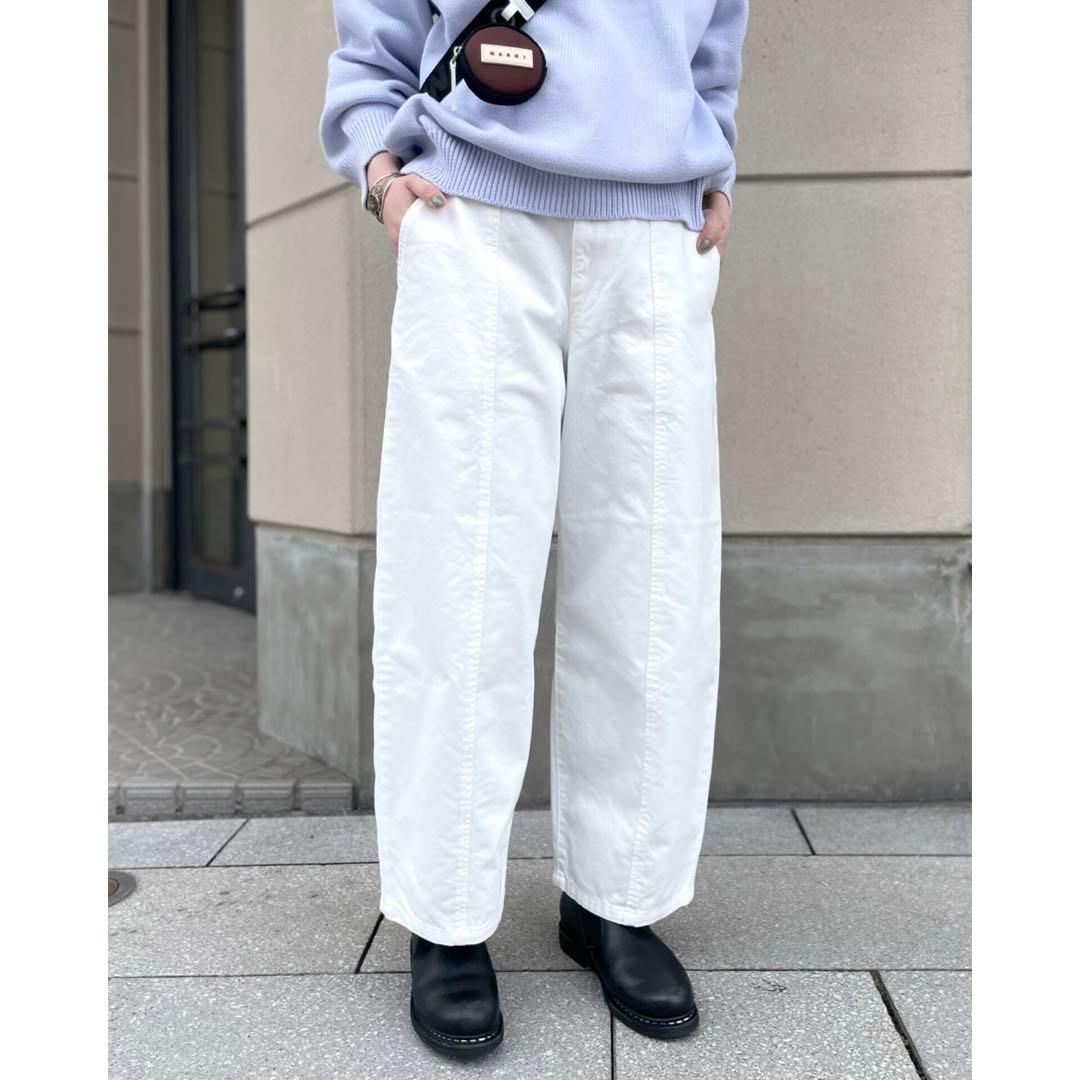 D.M.G ⿻ フレンチドリル アーモンドパンツ ルーズ 白 ボールパンツ 春