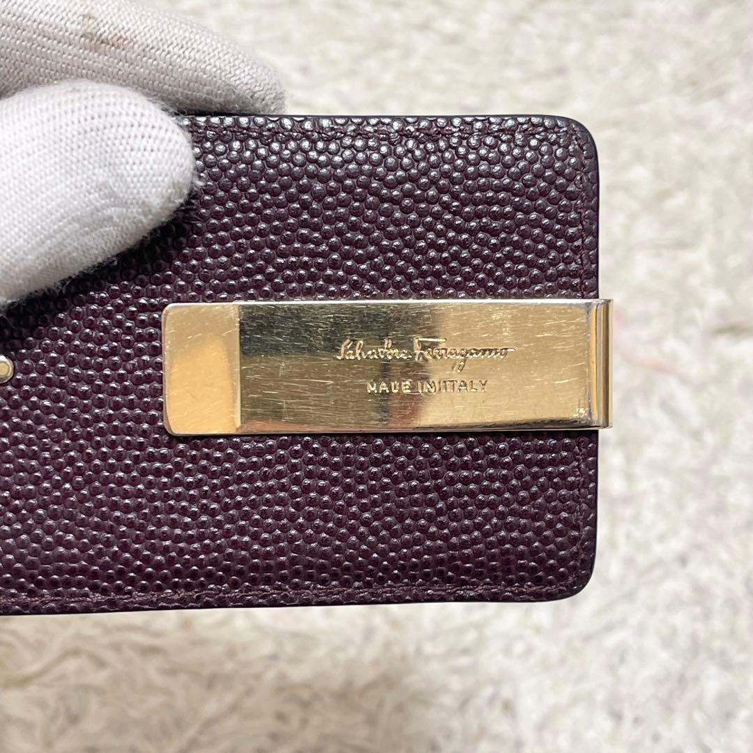 【美品】フェラガモ　マネークリップ　カードケース　レザー　黒　ダブル　ガンチーニ