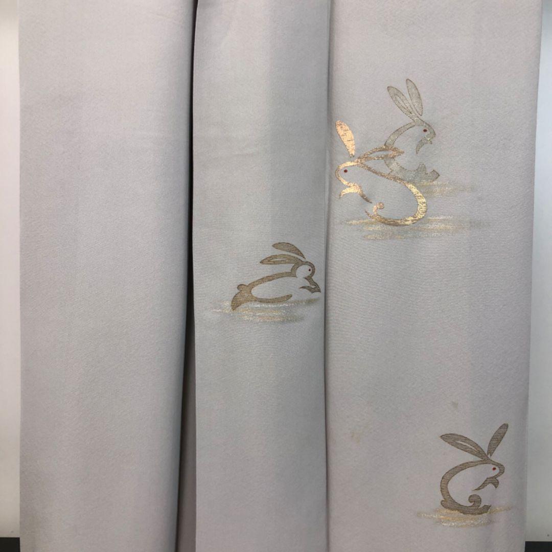 ☆ 付下げ うさぎ柄 兎 金彩 白鼠色 K-5513