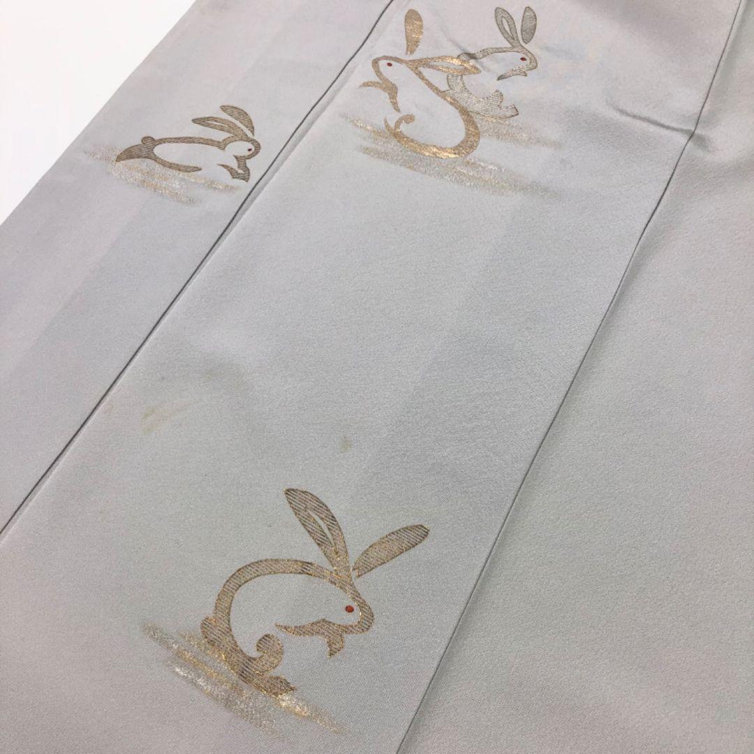 ☆ 付下げ うさぎ柄 兎 金彩 白鼠色 K-5513