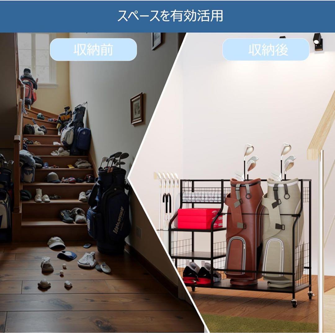 ゴルフ収納ラック ゴルフバッグオーガナイザー ガレージ用 ゴルフクラブホルダー