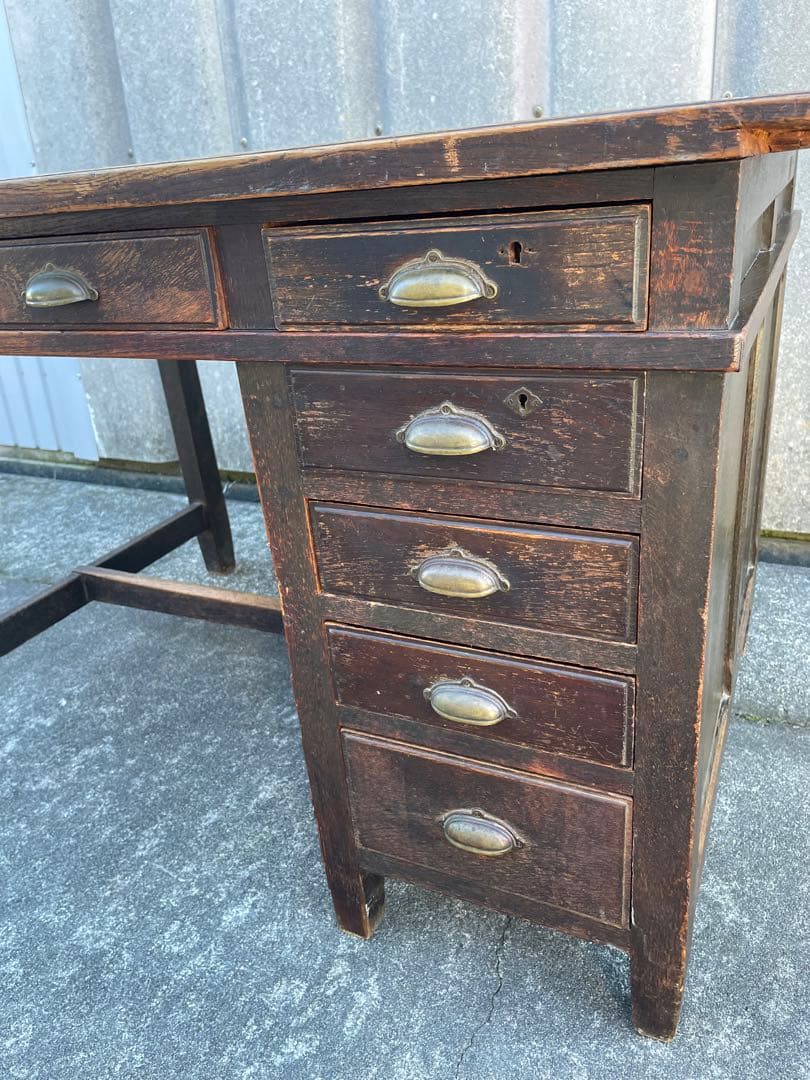 ビンテージ/古道具/無垢材/片袖机/書斎机/学習机/作業台/デスク/店舗什器/⑨