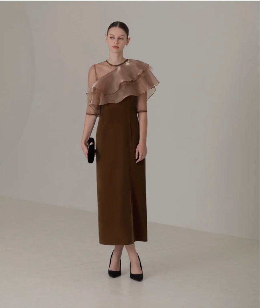 Leja お呼ばれドレス　アシンメトリーティアードフリル3WAY BROWN