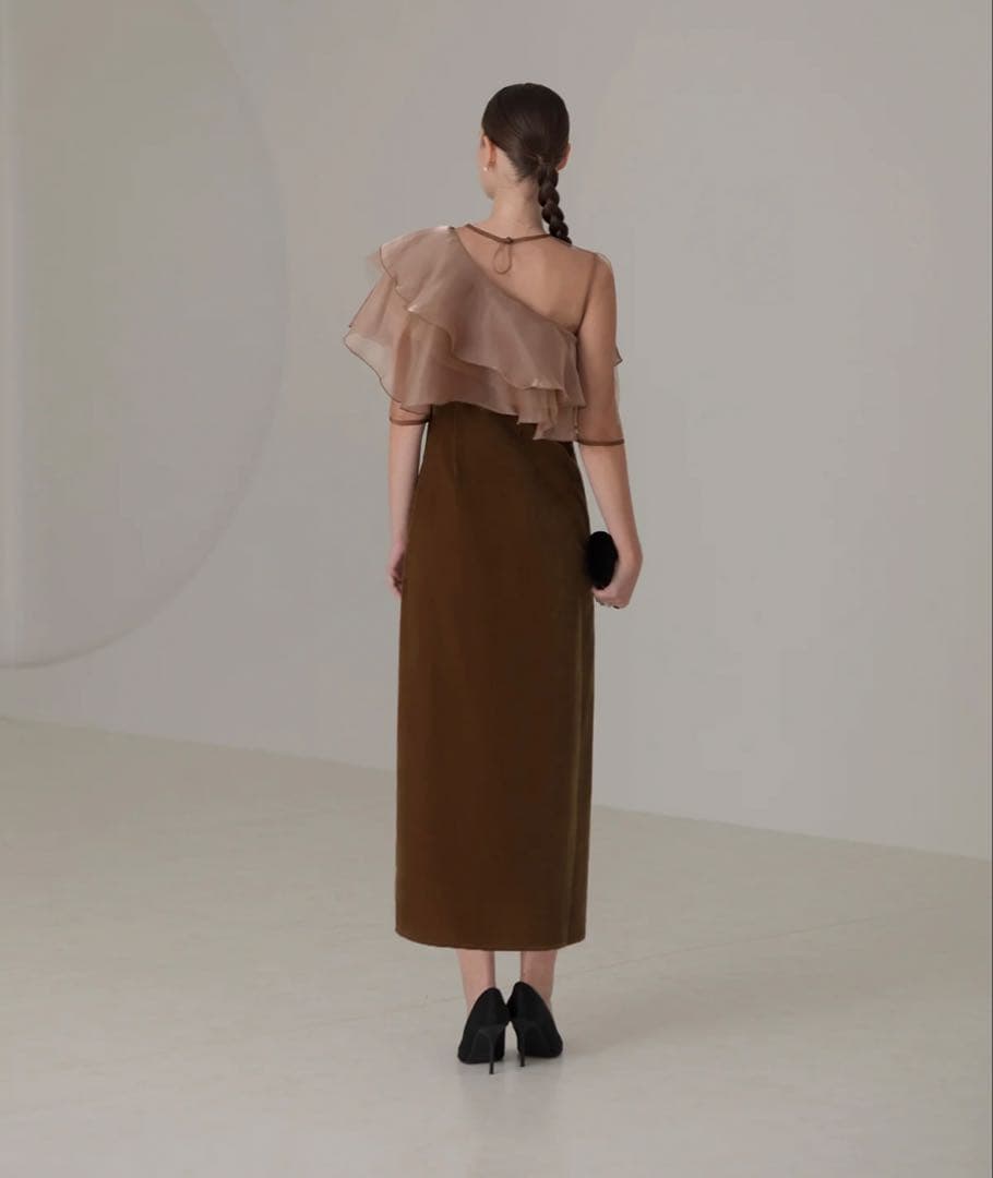 Leja お呼ばれドレス　アシンメトリーティアードフリル3WAY BROWN