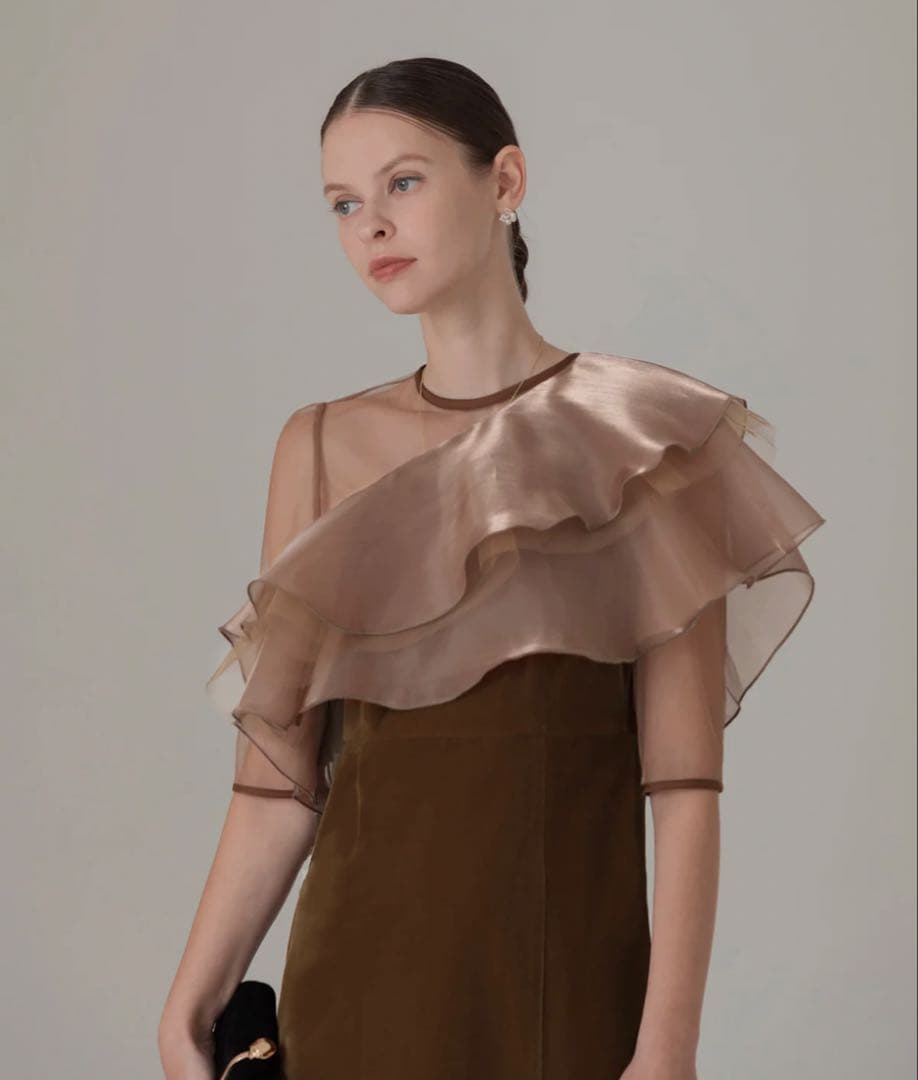 Leja お呼ばれドレス　アシンメトリーティアードフリル3WAY BROWN