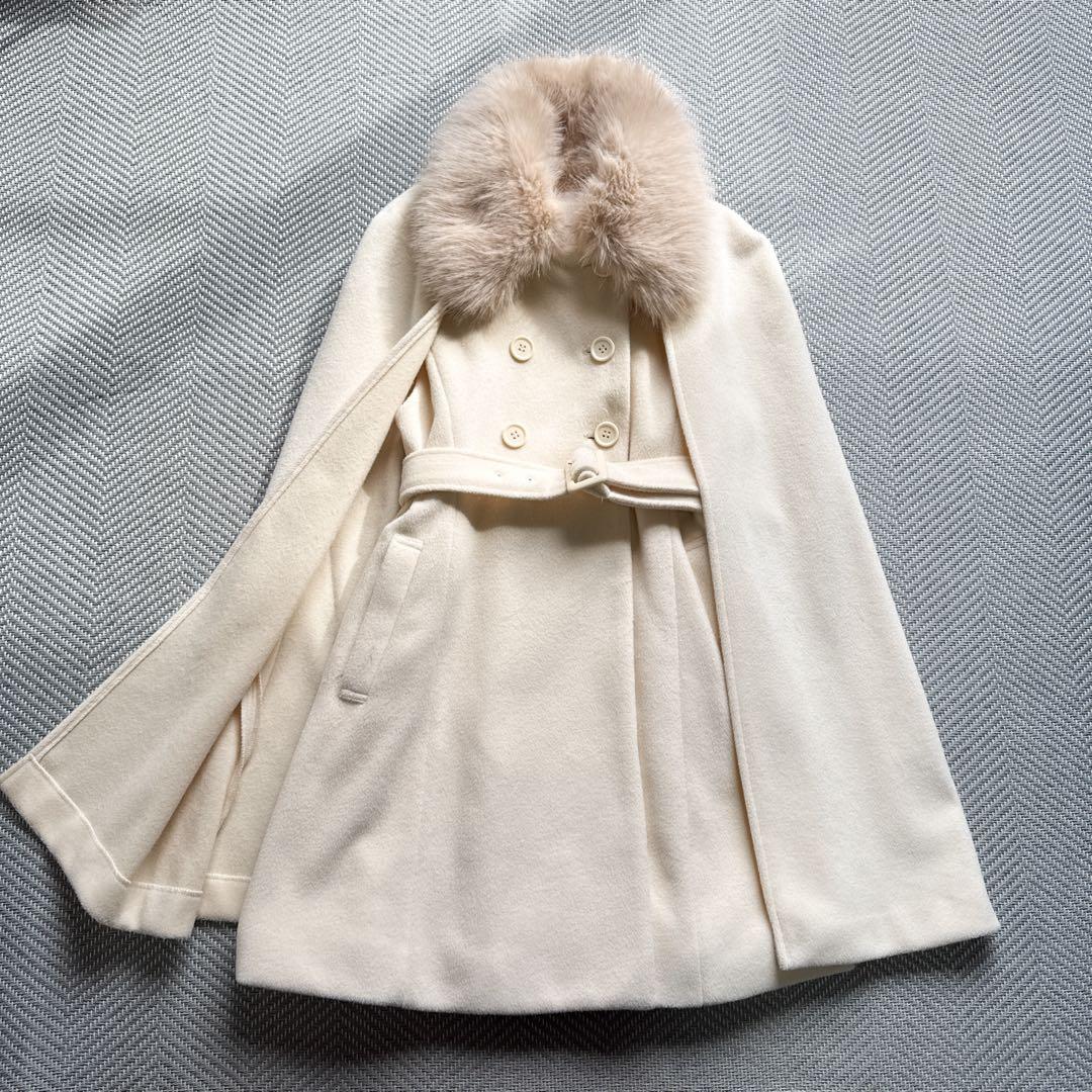 美品 eimy istoire フェイクファーカラーマントコート （WHITE）