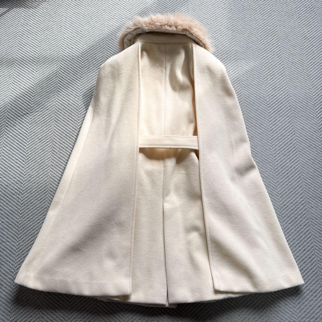 美品 eimy istoire フェイクファーカラーマントコート （WHITE）