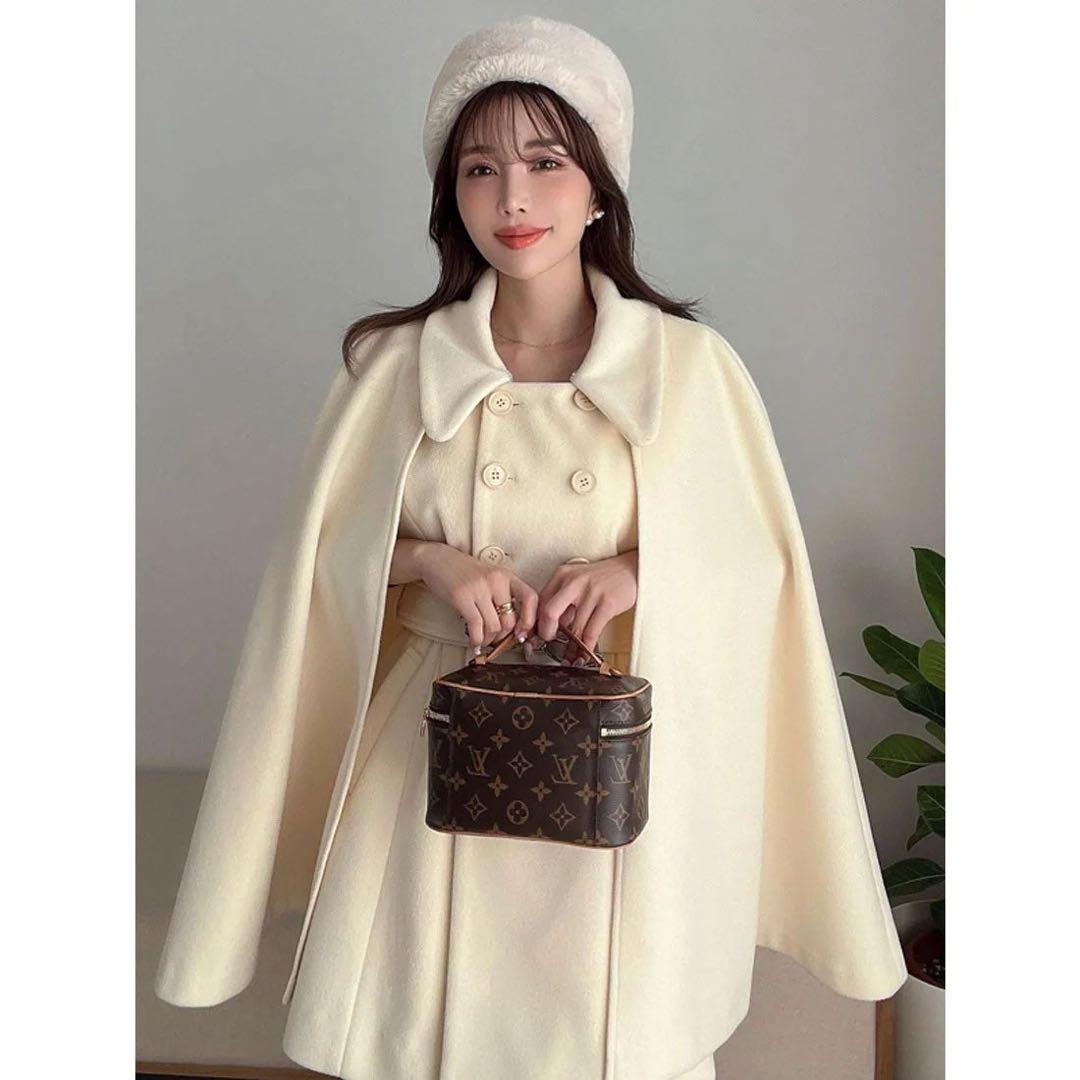 美品 eimy istoire フェイクファーカラーマントコート （WHITE）