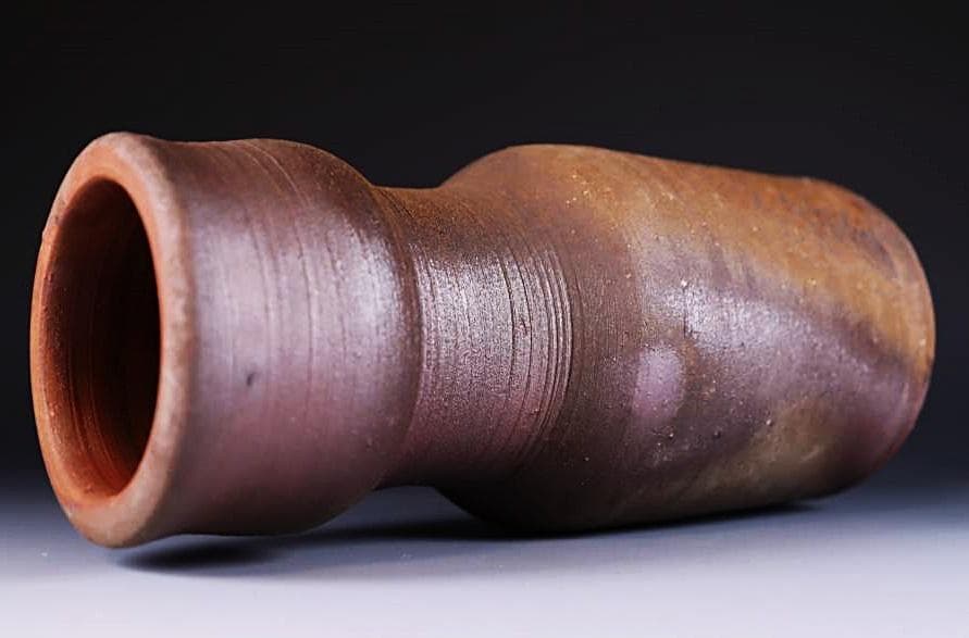 人間国宝　藤原雄　黄胡麻窯変花入 　M270