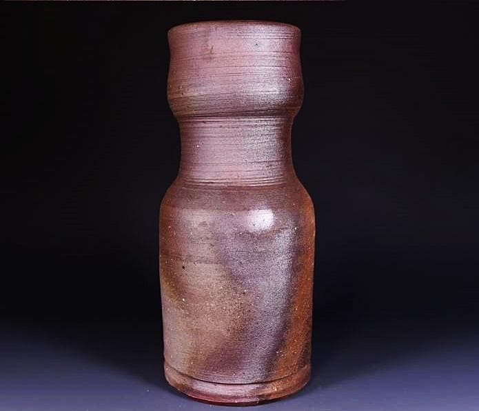 人間国宝　藤原雄　黄胡麻窯変花入 　M270