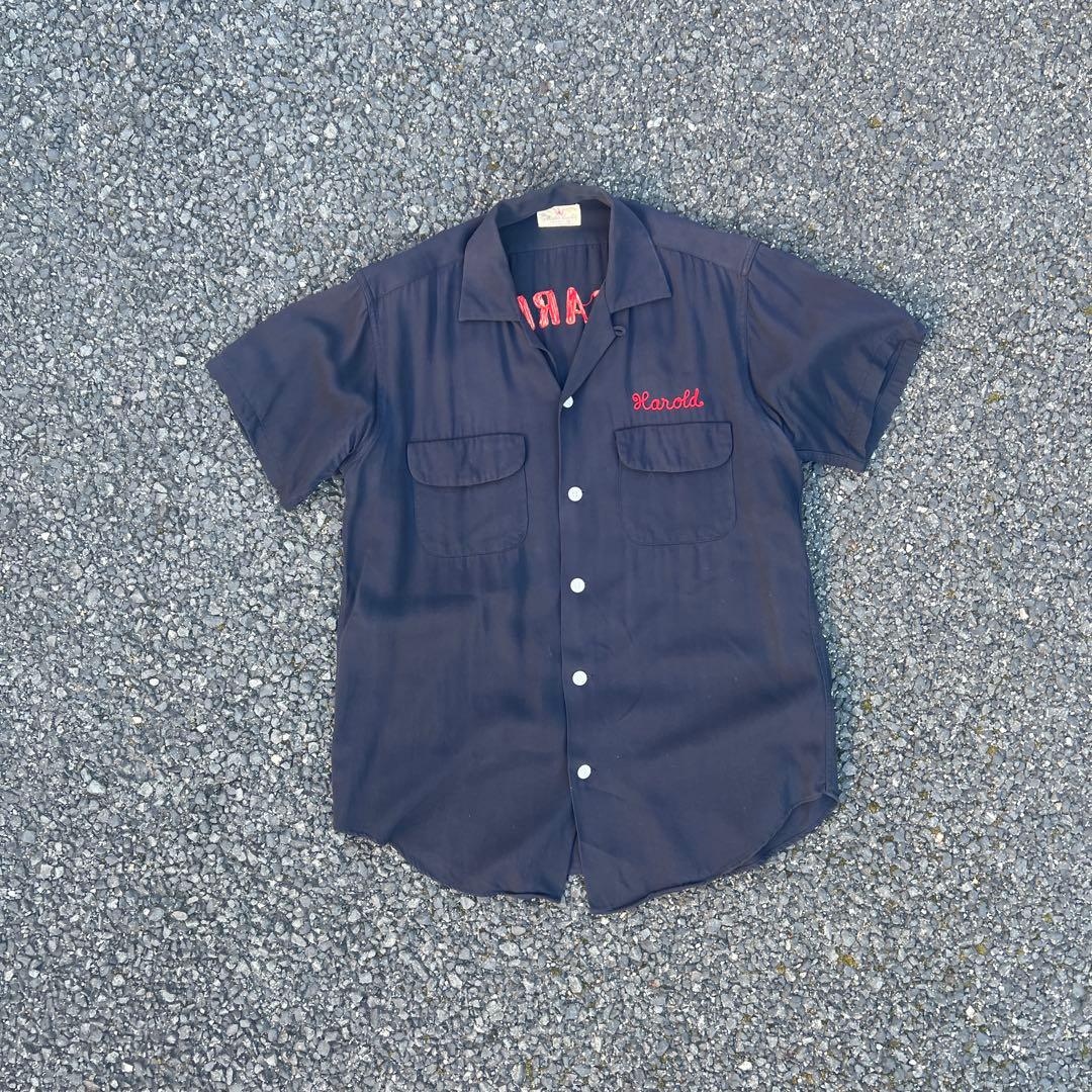 レーヨンボーリングシャツ50s〜60sビンテージ雰囲気系モノトーン