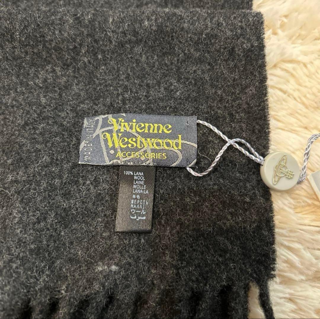 ヴィヴィアンマフラー　ウール　エンブレム　アングロマニア　オーブ　ダークグレー