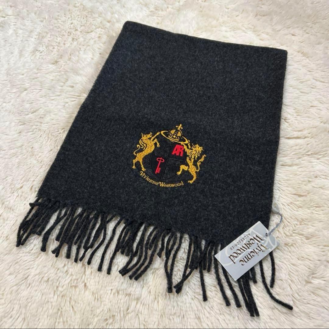 ヴィヴィアンマフラー　ウール　エンブレム　アングロマニア　オーブ　ダークグレー