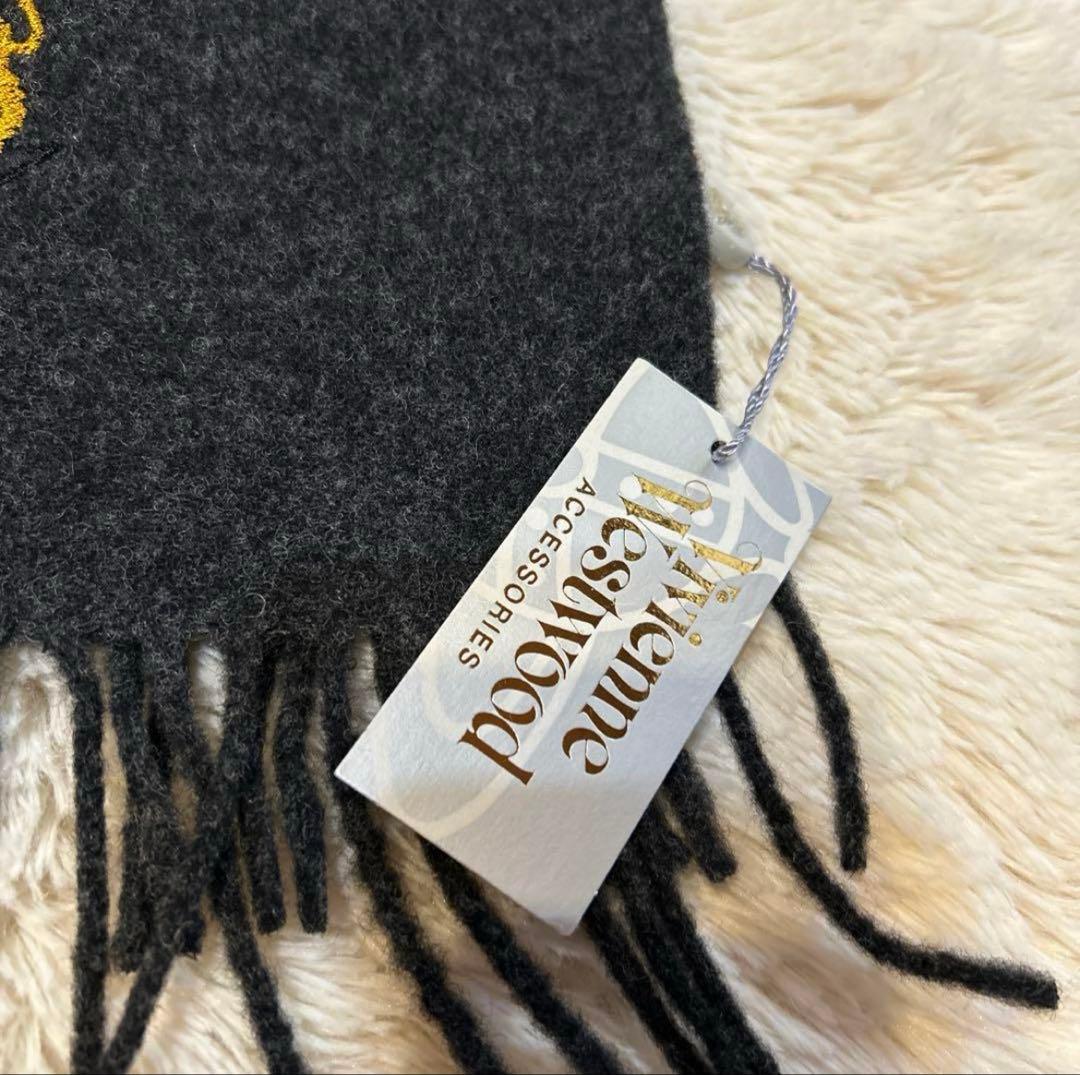 ヴィヴィアンマフラー　ウール　エンブレム　アングロマニア　オーブ　ダークグレー