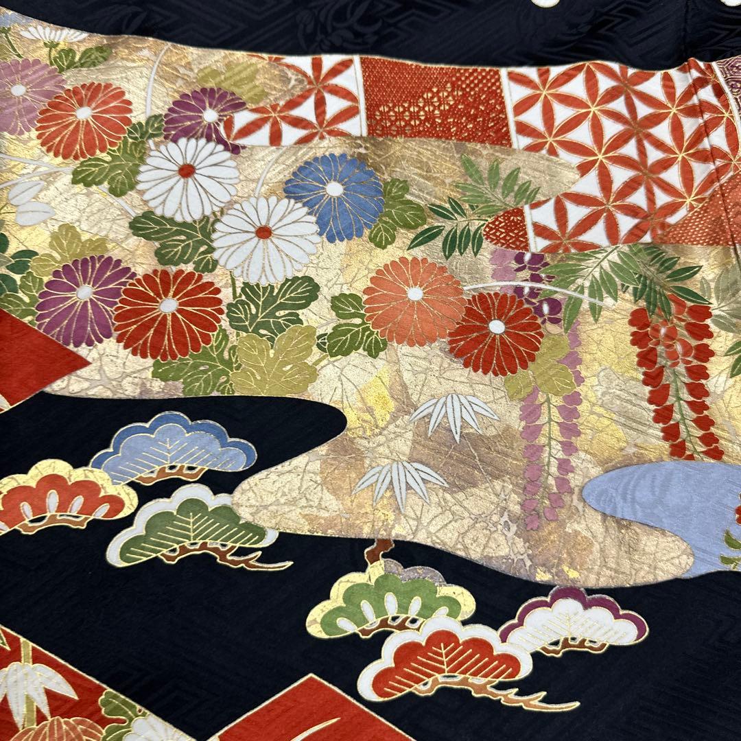 吉澤友禅 黒地 のし柄 吾妻徳穂 振袖