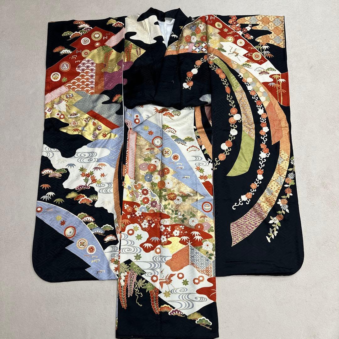吉澤友禅 黒地 のし柄 吾妻徳穂 振袖