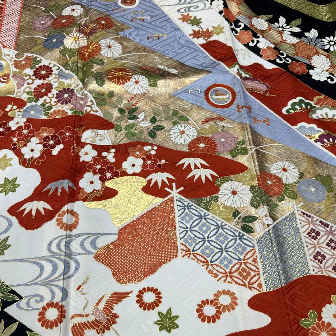 吉澤友禅 黒地 のし柄 吾妻徳穂 振袖