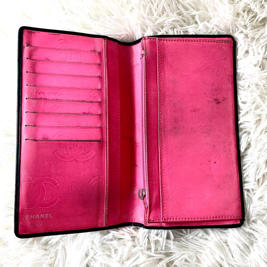 シャネル　CHANEL カンボンライン　長財布　二つ折り財布　ブラック　黒