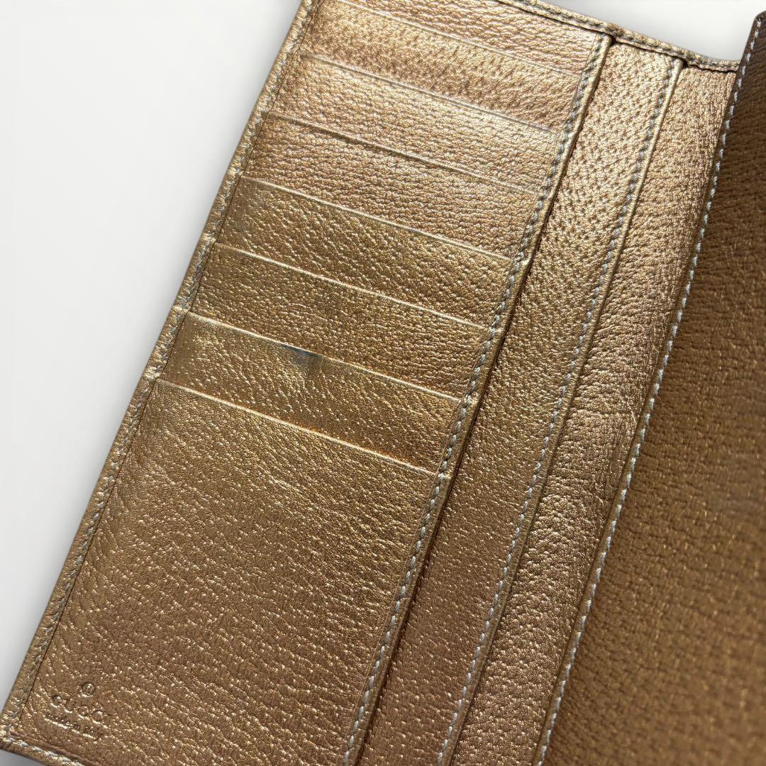 GUCCI グッチ 長財布 ホースビット ブラウン キャンバス ゴールドベルト