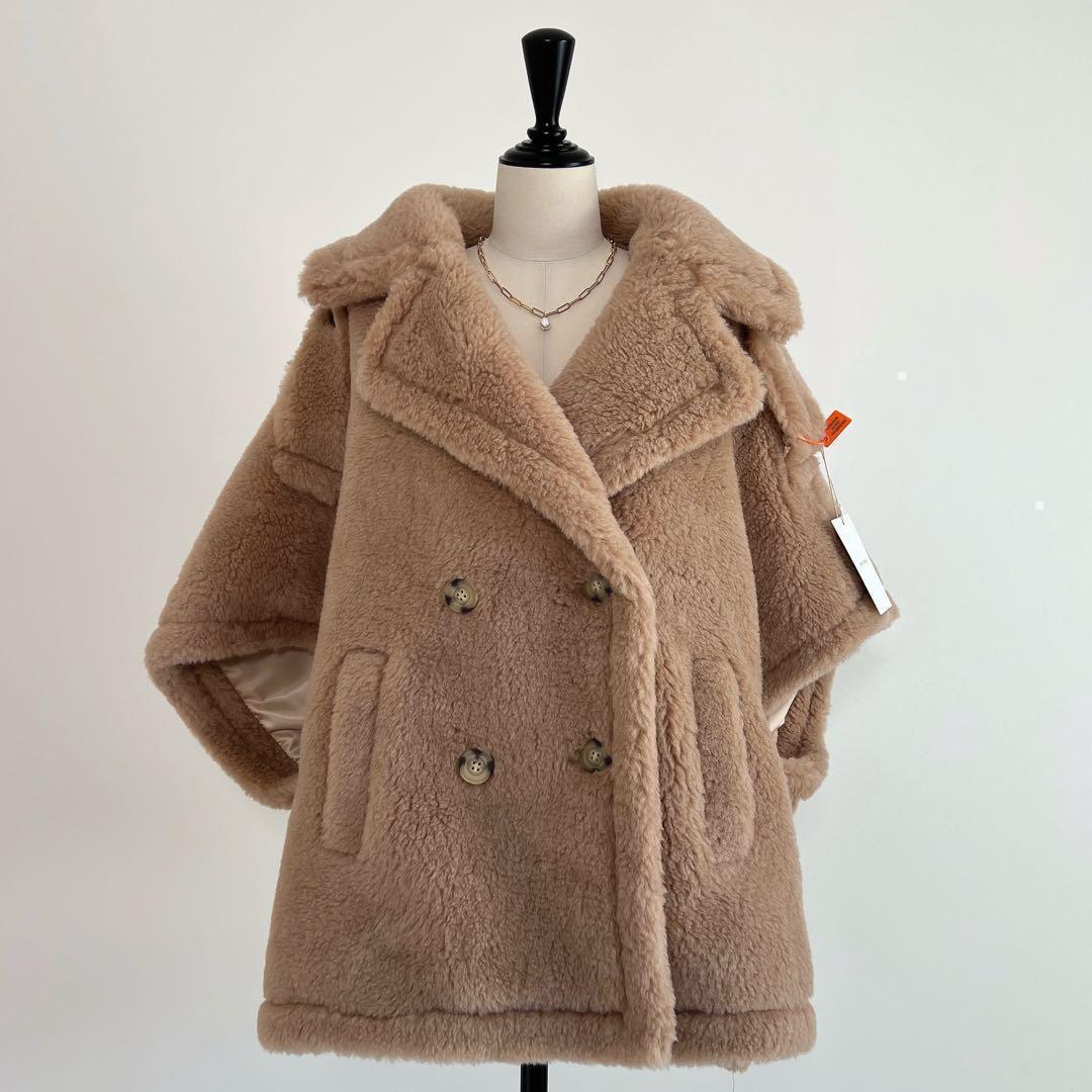 新品未使用 ベアテーラードポンチョアルパカ素材 ミルクティーベージュ