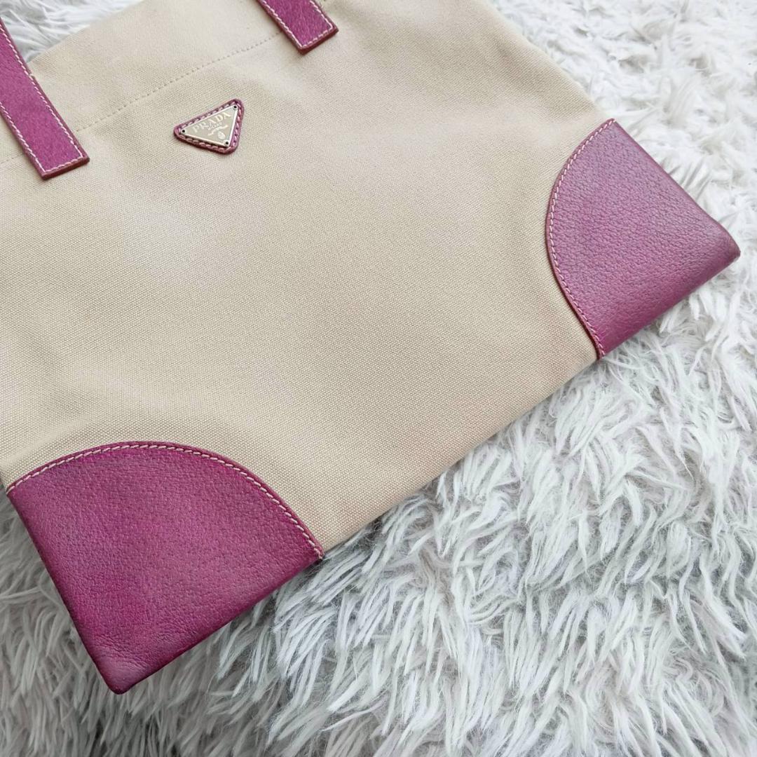プラダ PRADA キャンバストートバッグ ベージュ系/パープル系