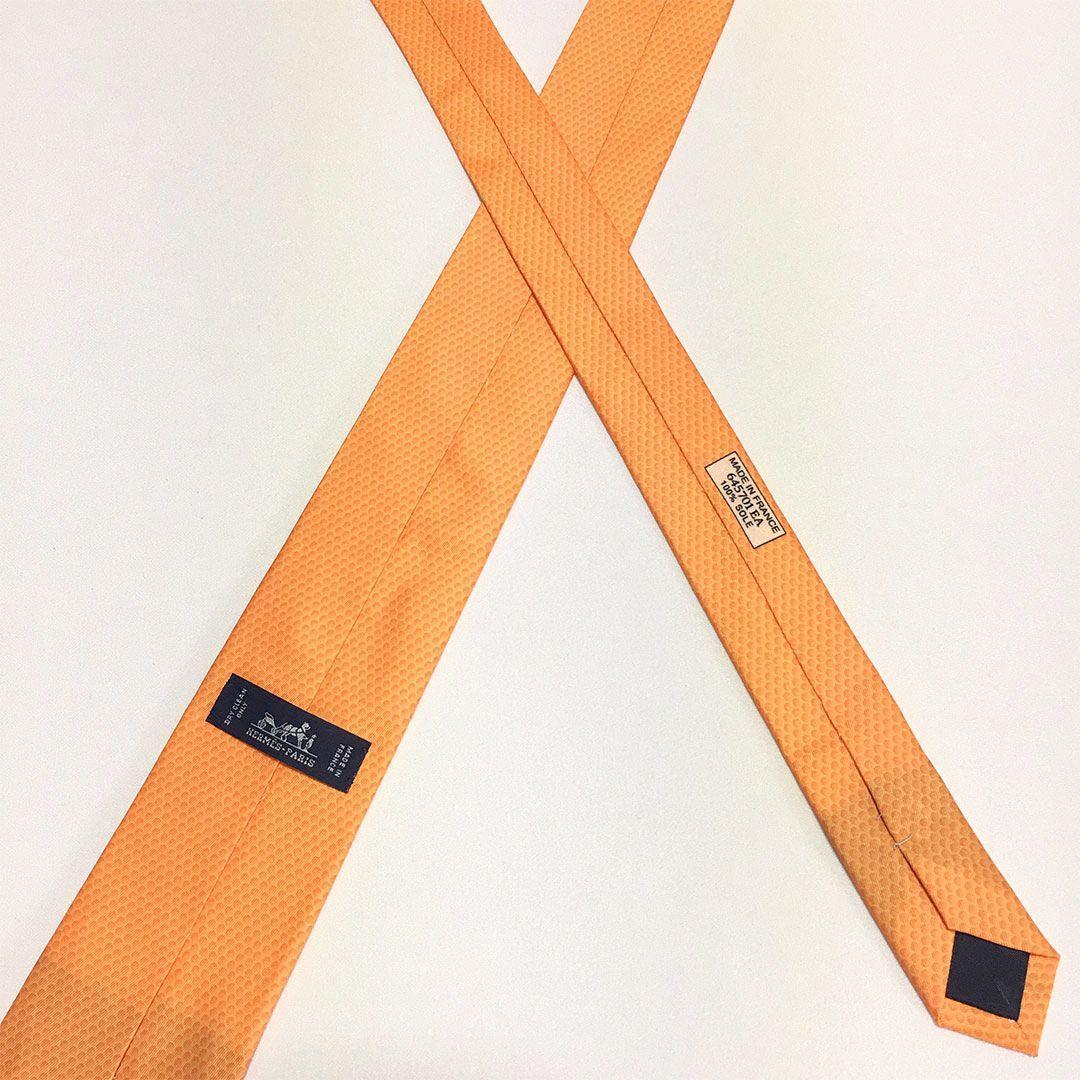 未使用級 エルメス HERMES ネクタイ シルク100% オレンジ ドット