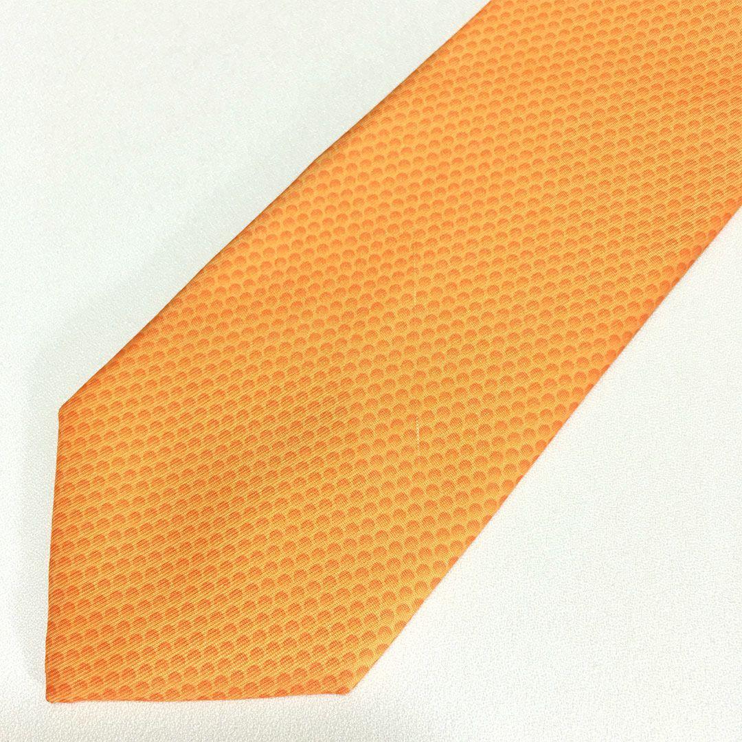 未使用級 エルメス HERMES ネクタイ シルク100% オレンジ ドット