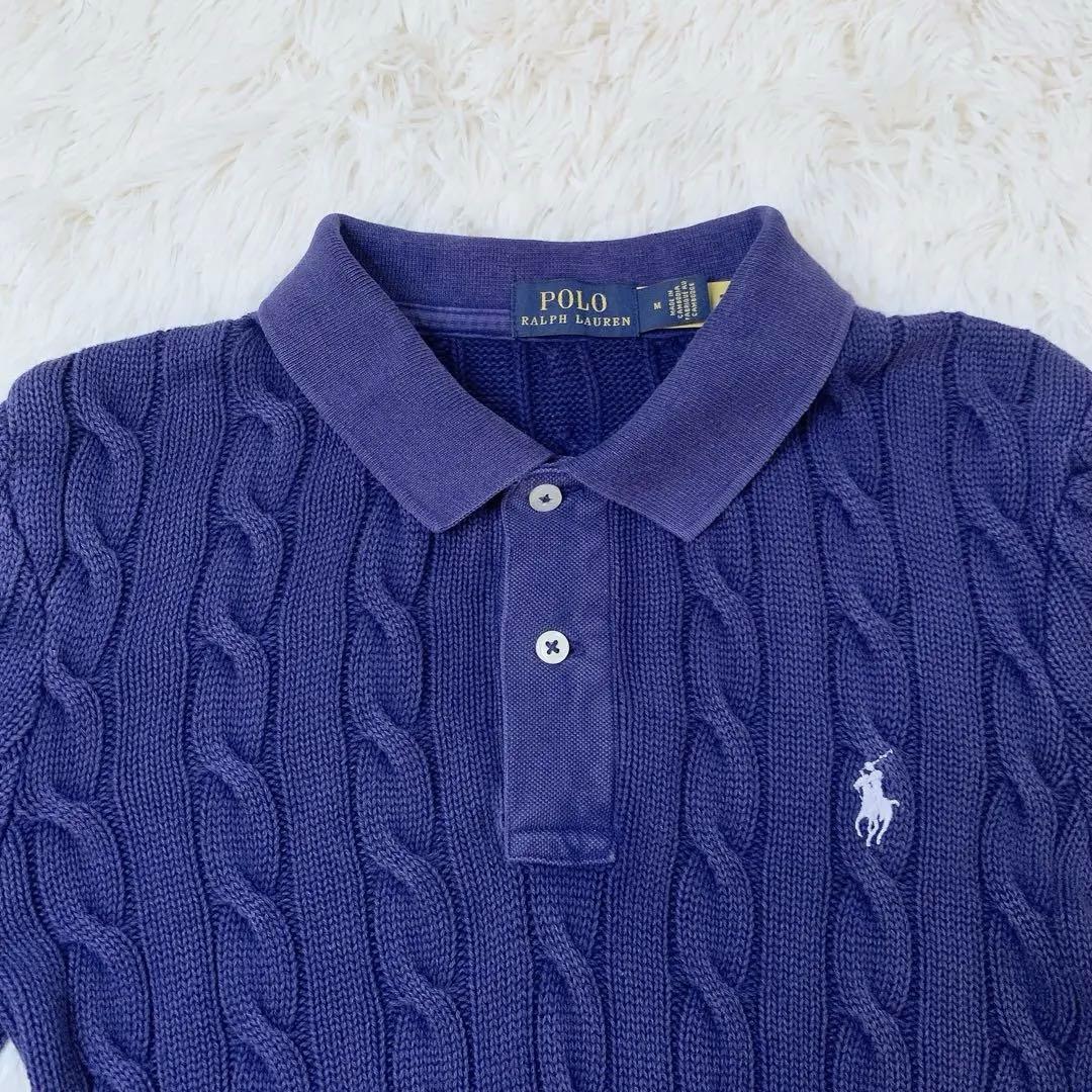 Polo Ralph Lauren ネイビー ケーブルニット M ウォッシュ加工