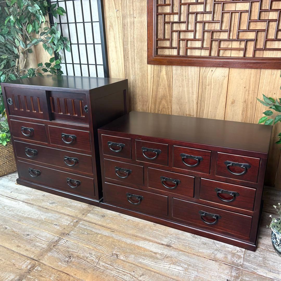 民芸家具桐無垢多引き出しチェスト二点セット木製多収納飾り棚工具棚裁縫棚箪笥タンス