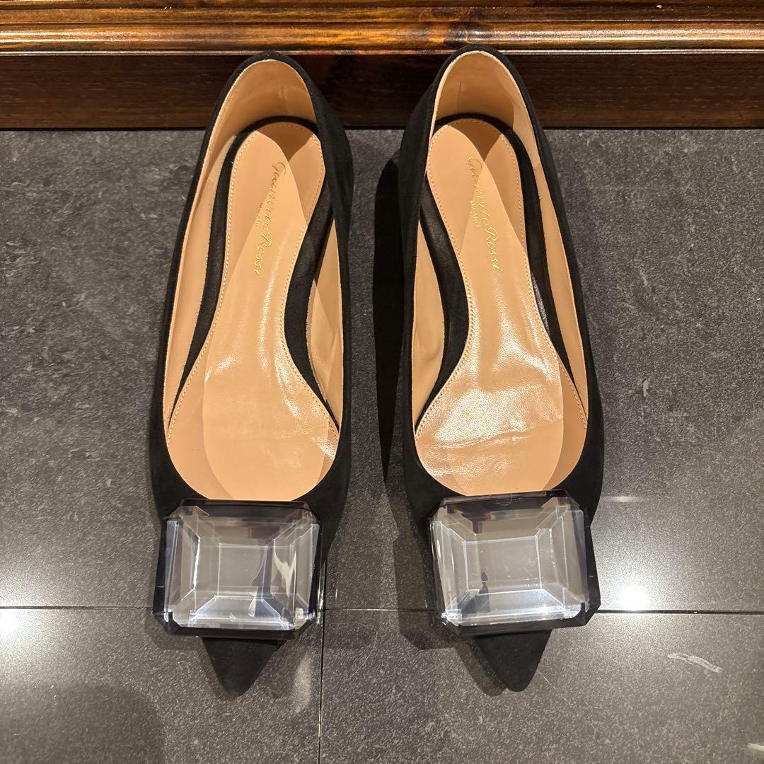 真*理様 ジャンヴィトロッシ　ビジューフラットパンプス36 スエード　ヒールパン