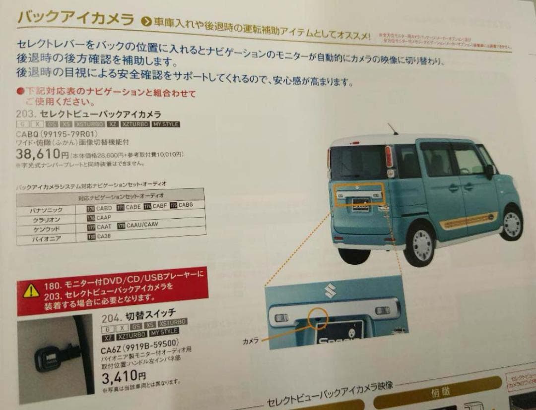 新品　スズキ純正ＯＰ　 スペーシア　MK53S　セレクトビューバックアイカメラ