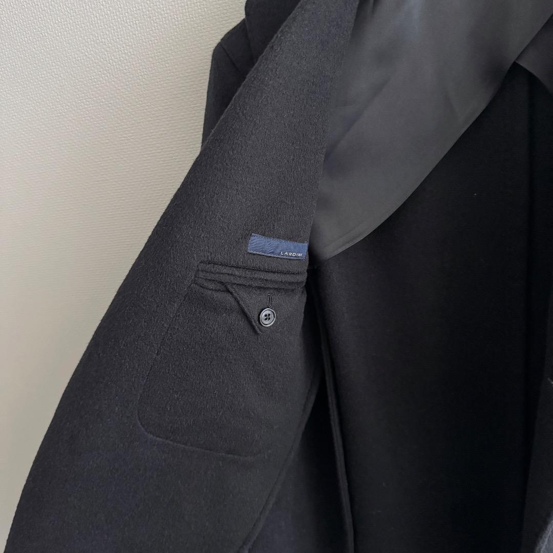 最高級 LARDINI キャメル100% チェスターコート 44 黒 メンズ