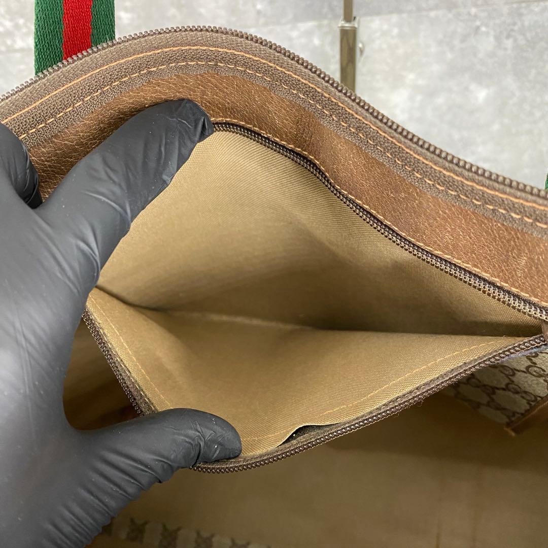 GUCCI オールドグッチ シェリーライン GG柄 PVC レザートートバッグ