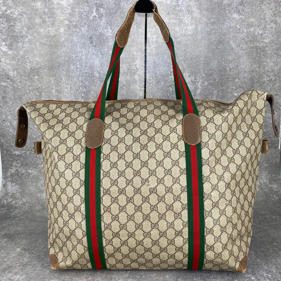GUCCI オールドグッチ シェリーライン GG柄 PVC レザートートバッグ