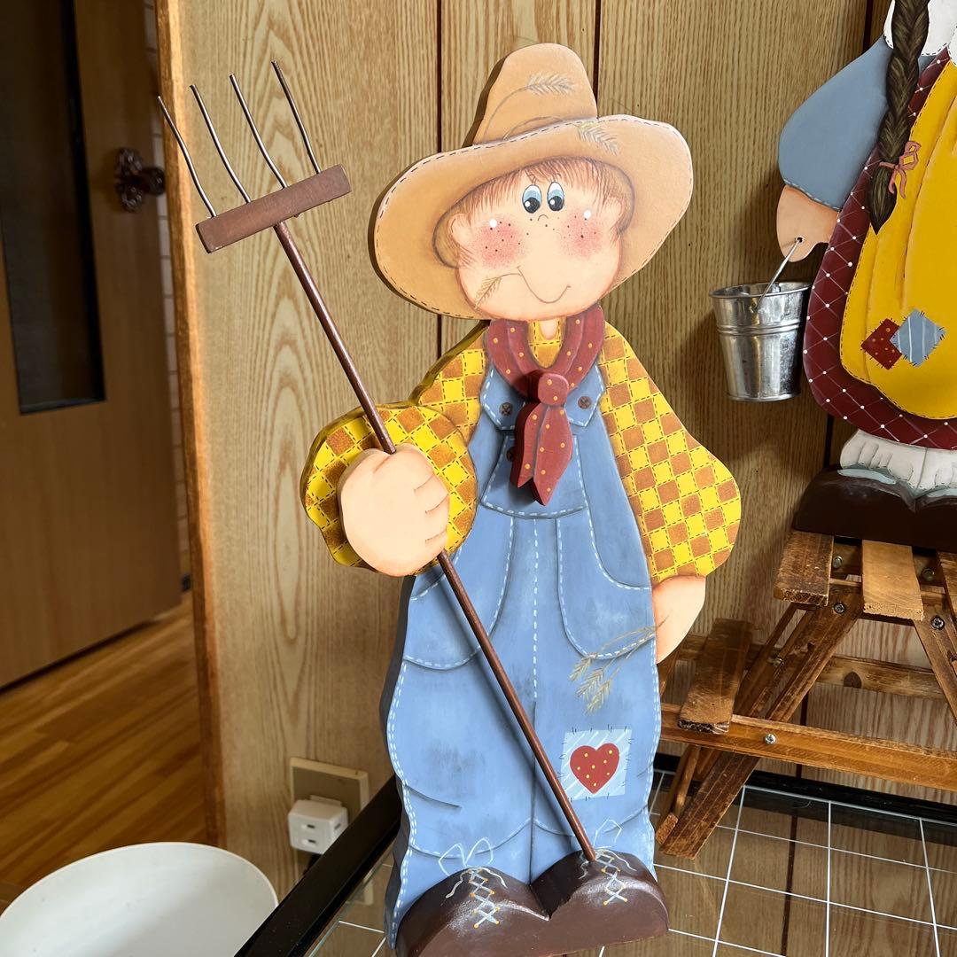 カントリー風 木製農夫と農婦の飾り