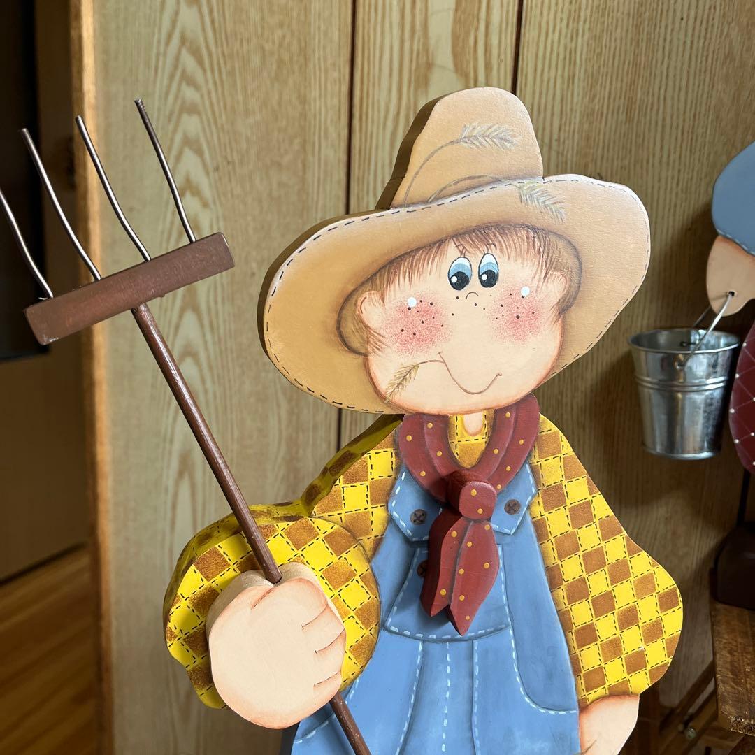 カントリー風 木製農夫と農婦の飾り