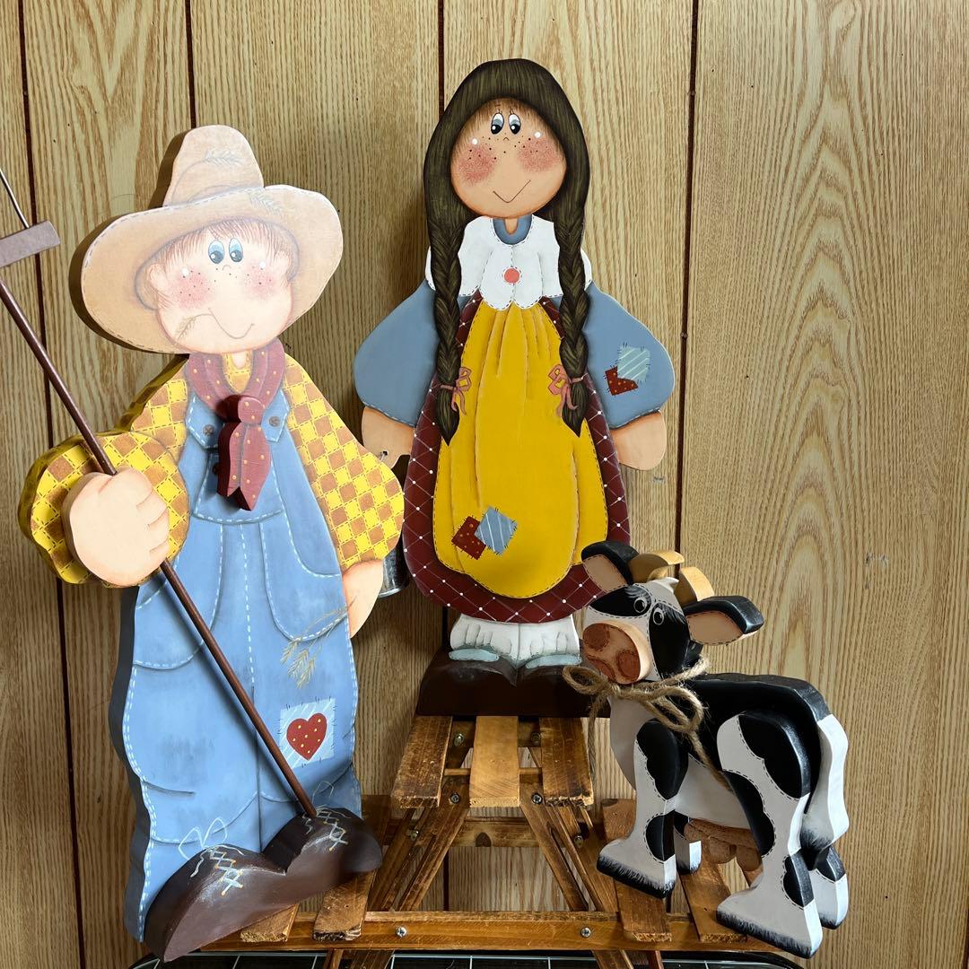 カントリー風 木製農夫と農婦の飾り