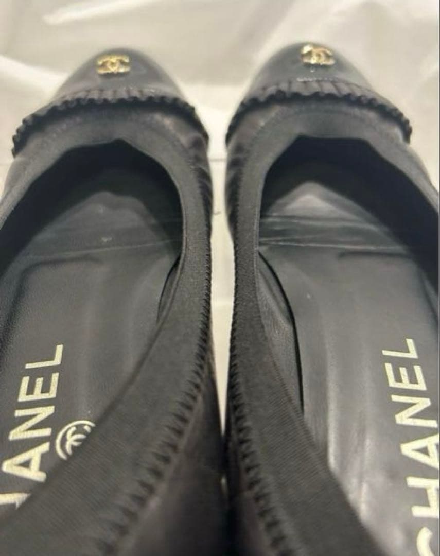 【美品】CHANEL シャネル ブラック フラットシューズ ブラックココマーク
