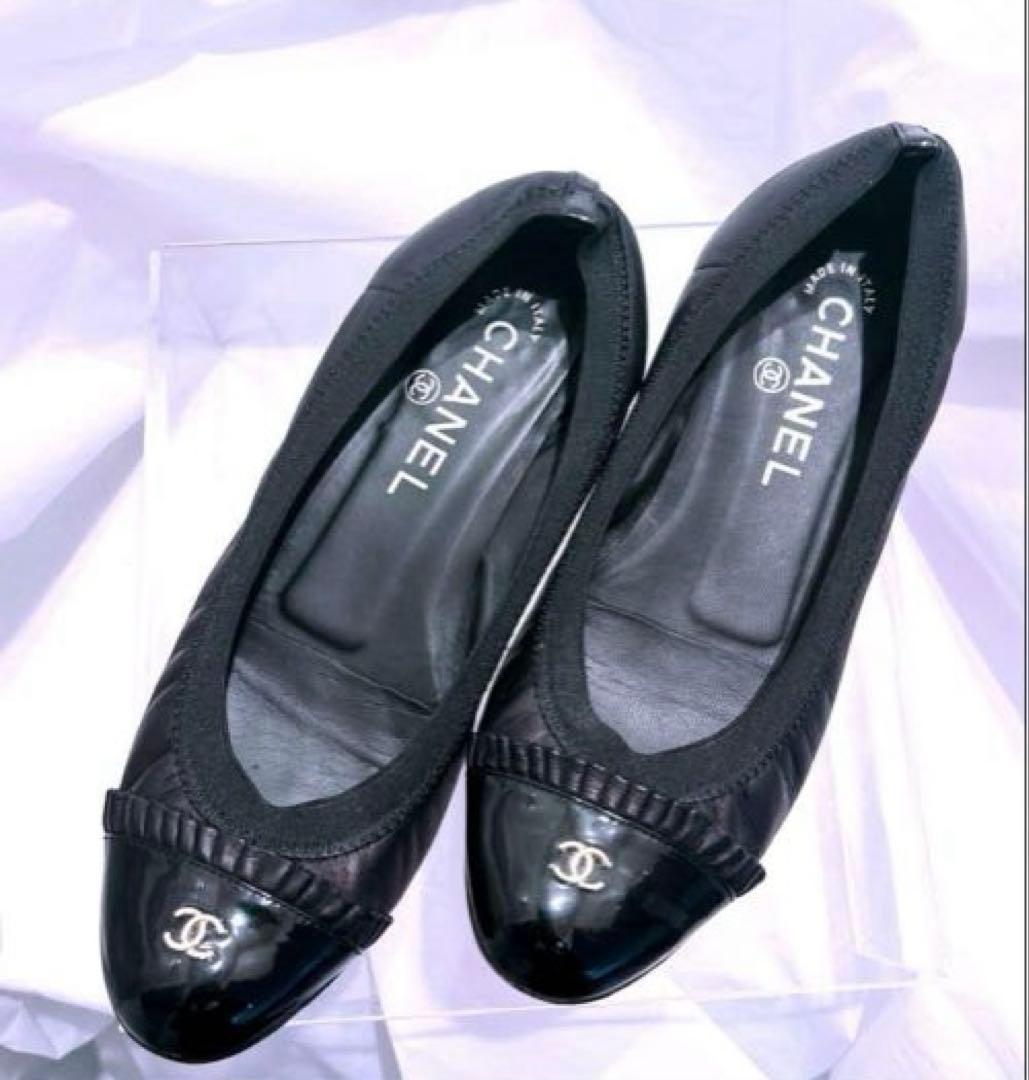 【美品】CHANEL シャネル ブラック フラットシューズ ブラックココマーク