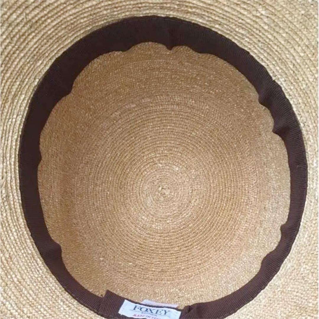 【FOXEY 美品 箱付き】FOXEY リボンストローハット 茶