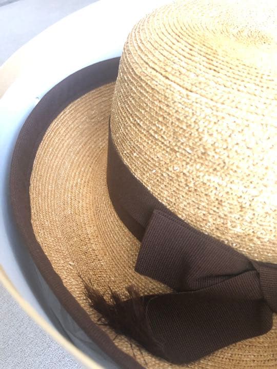 【FOXEY 美品 箱付き】FOXEY リボンストローハット 茶