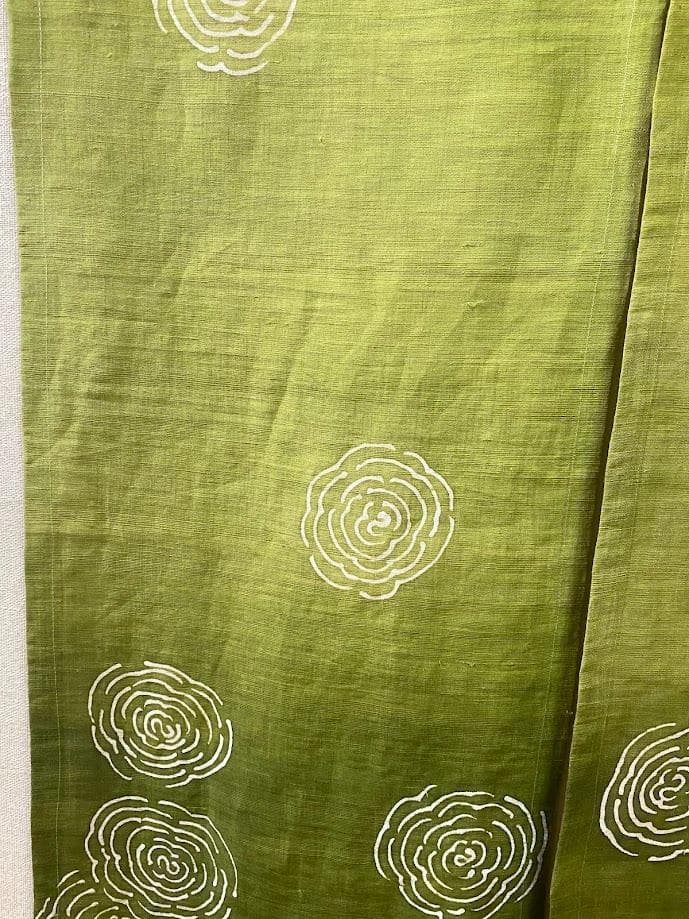 筒描き手染め暖簾【渦潮】麻のれん　巾80×181cm　本染　一点物　アンティーク