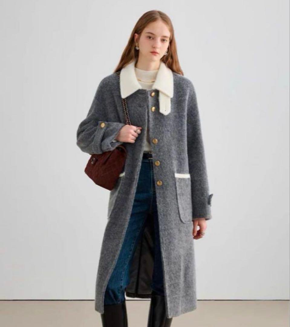 グレー ウール混合 ロングコート CHICandTHINGS