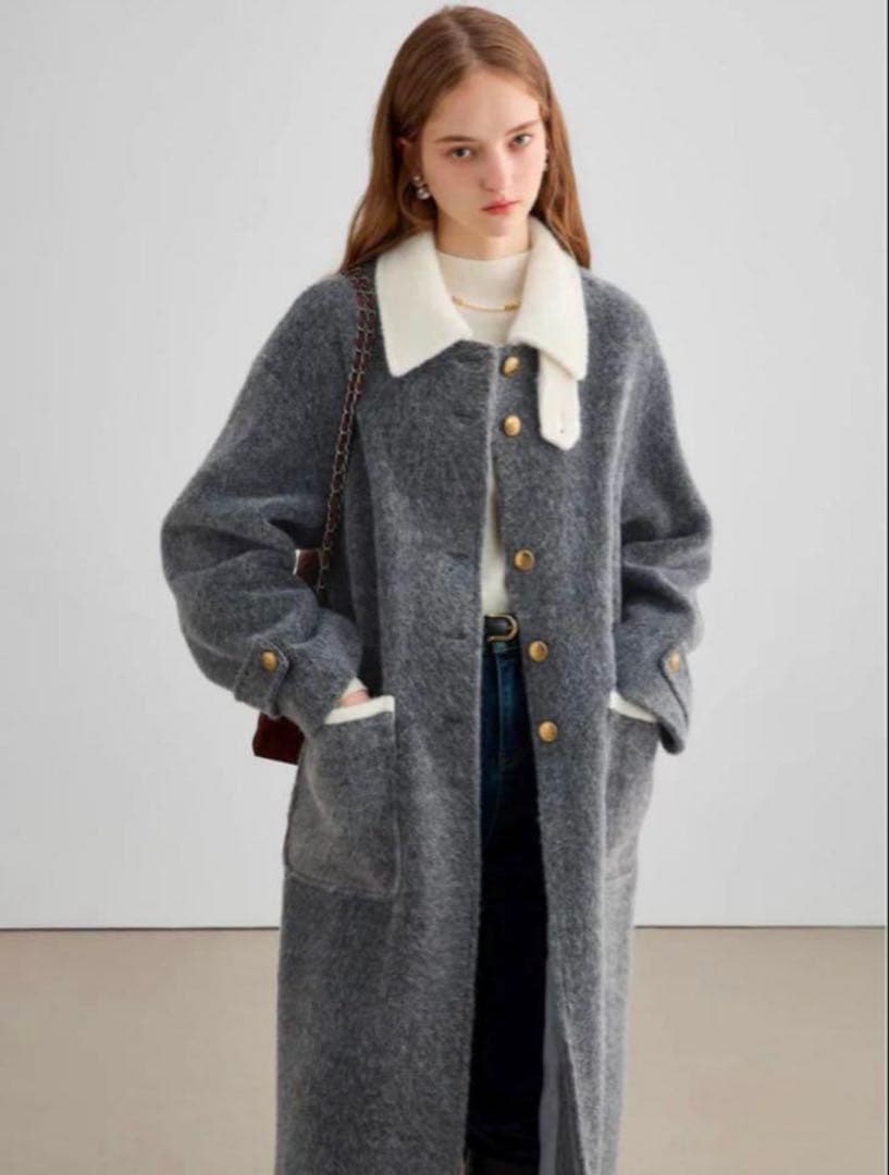 グレー ウール混合 ロングコート CHICandTHINGS