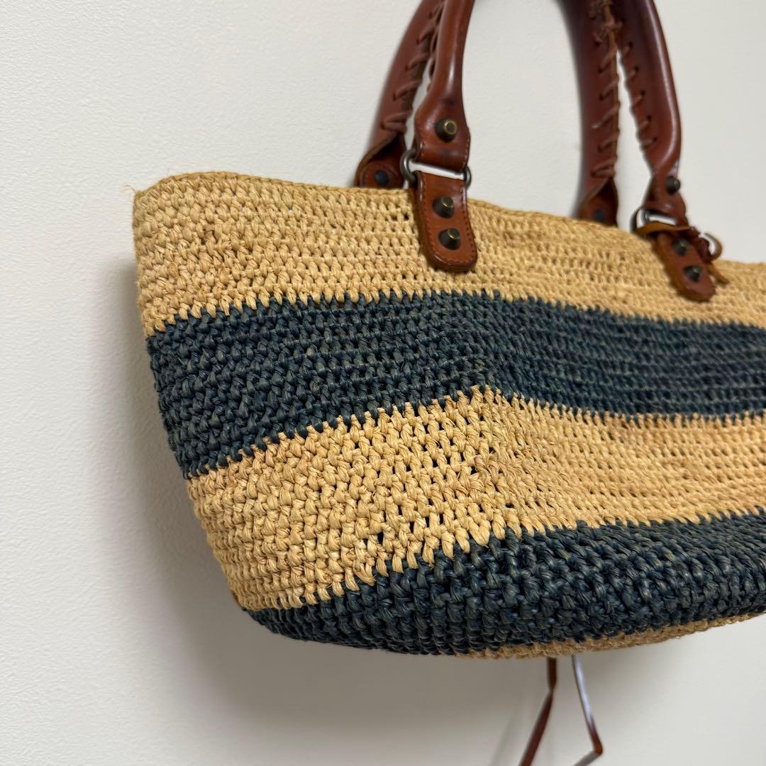 BALENCIAGA バレンシアガ カゴバッグ ボーダー マリン