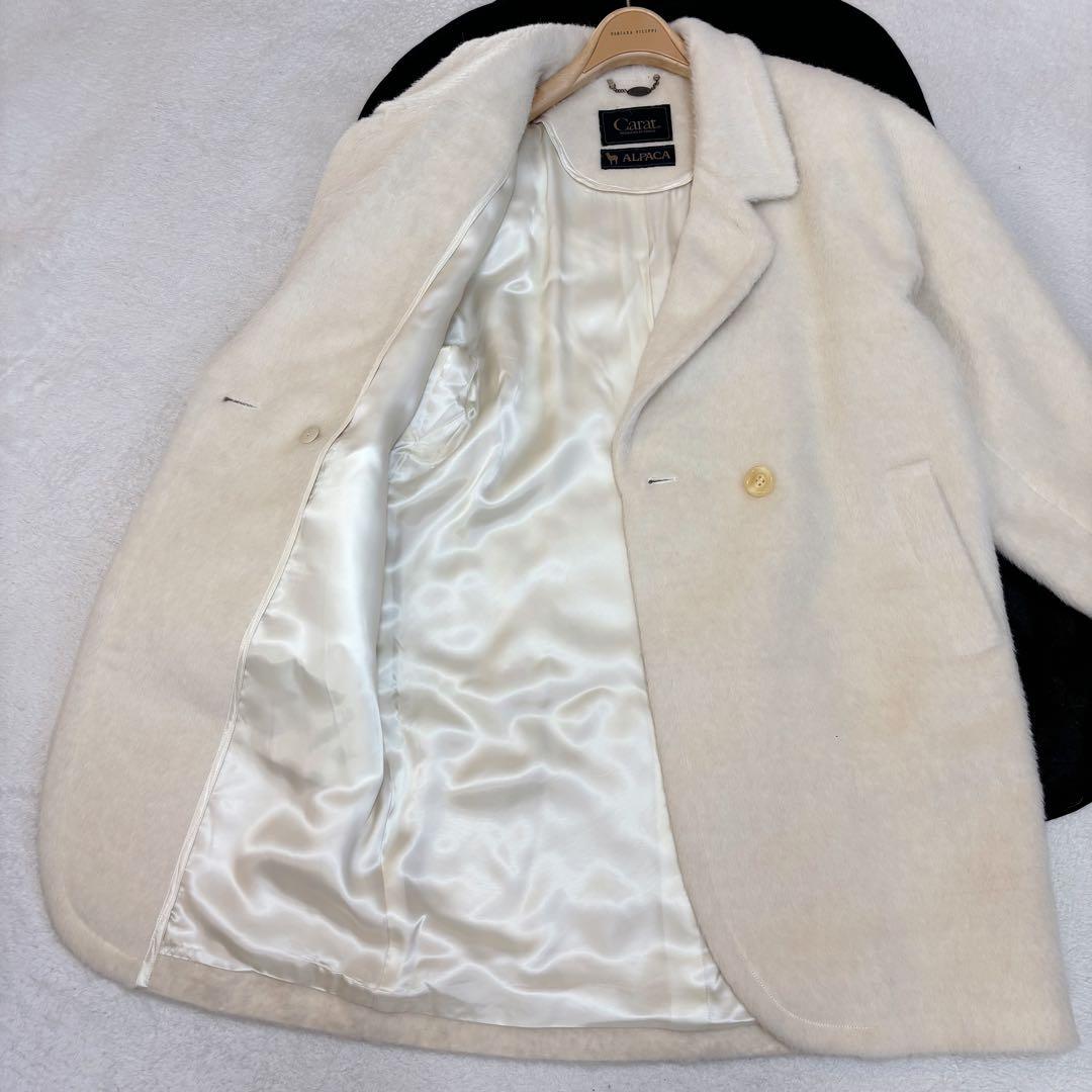 【美品】アルパカ100% Carat ロングコート ウールマーク ダブル 9AR